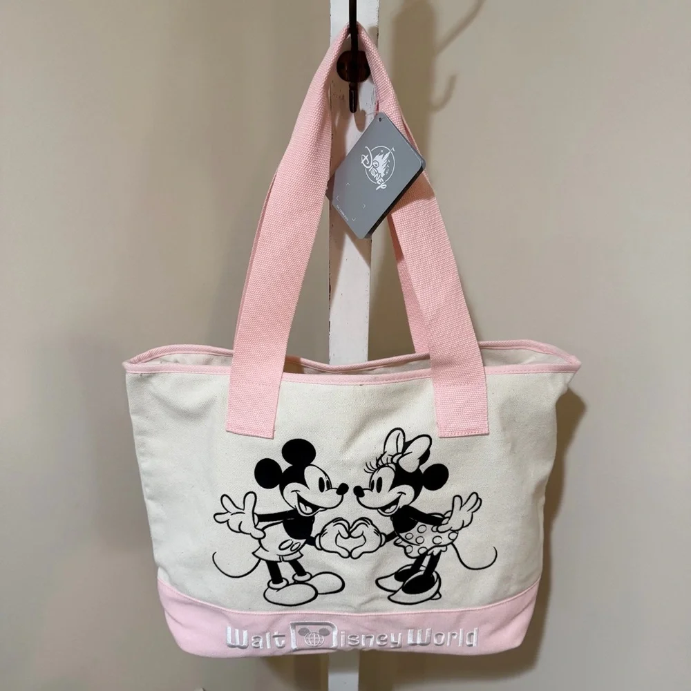 NEW 2026 SPRING “SEASONS OF LOVE” MICKEY & MINNIE LARGE CANVAS ZIP TOTE - Picture 5 of 10